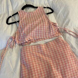 Zara pink gingham two piece skirt set